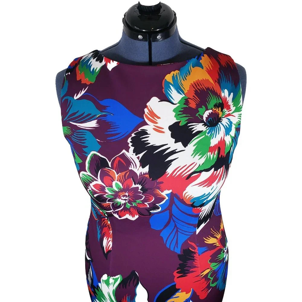 SOLD Calvin Klein Tropical Floral Scuba Colorful Sheath Dress Women's Size 10 - Picture 4 of 12